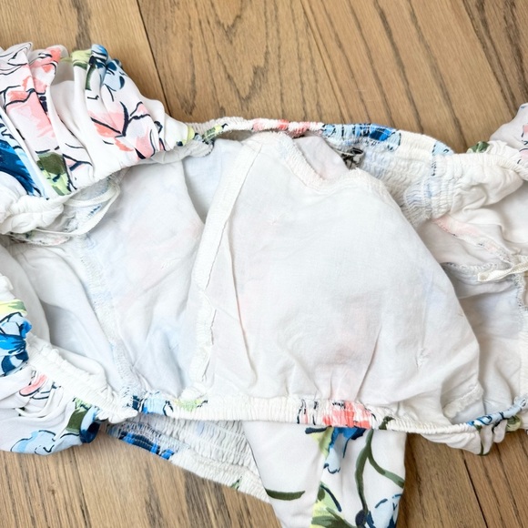Abercrombie & Fitch Multi Colored Floral Puff Sleeve Crop Top Smocked Pleated XS - Picture 12 of 14